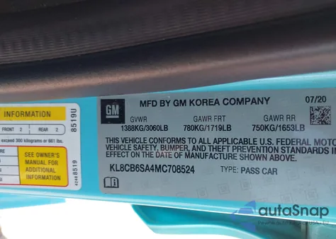 2021 Chevrolet Spark Fwd Ls Automatic z USA, uszkodzony, nr VIN KL8CB6SA4MC708524